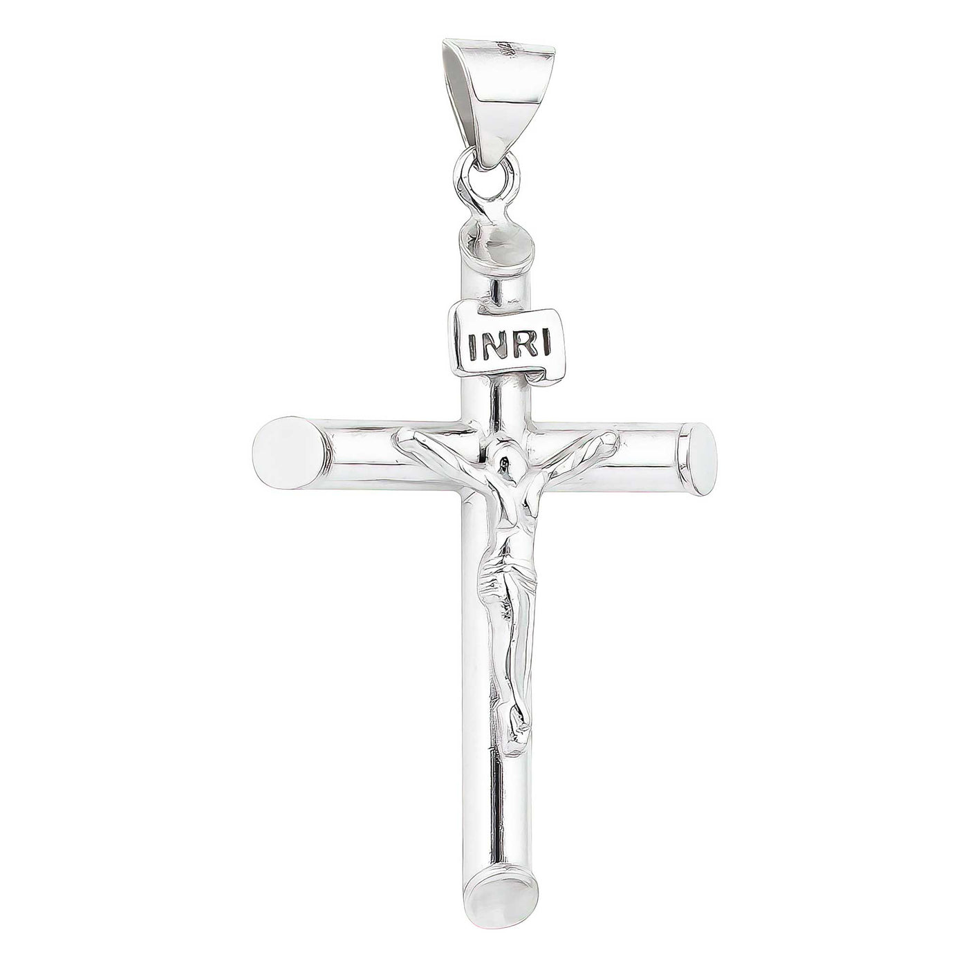 Rhodium Plated Sterling Silver Cross Pendant With Crucifix (26x39mm