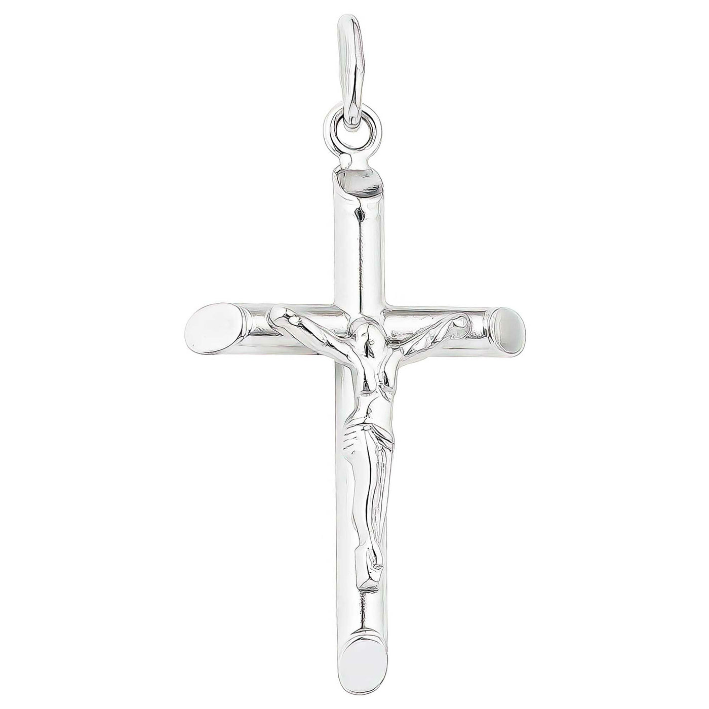 Rhodium Plated Sterling Silver Crucifix Pendant - 17x22mm