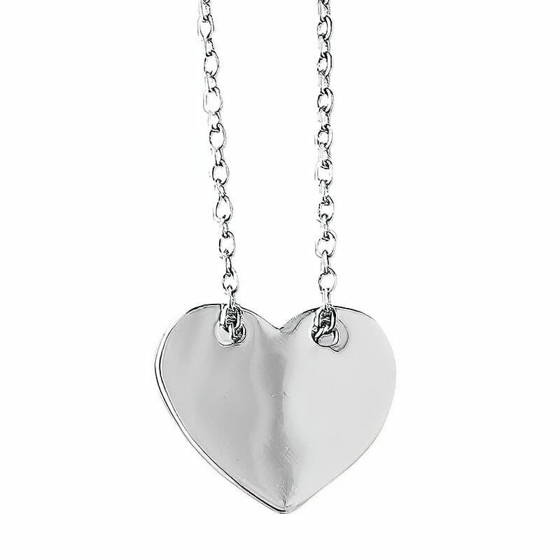 15mm Rhodium Plated Sterling Silver Heart Engraveable Disk Necklace