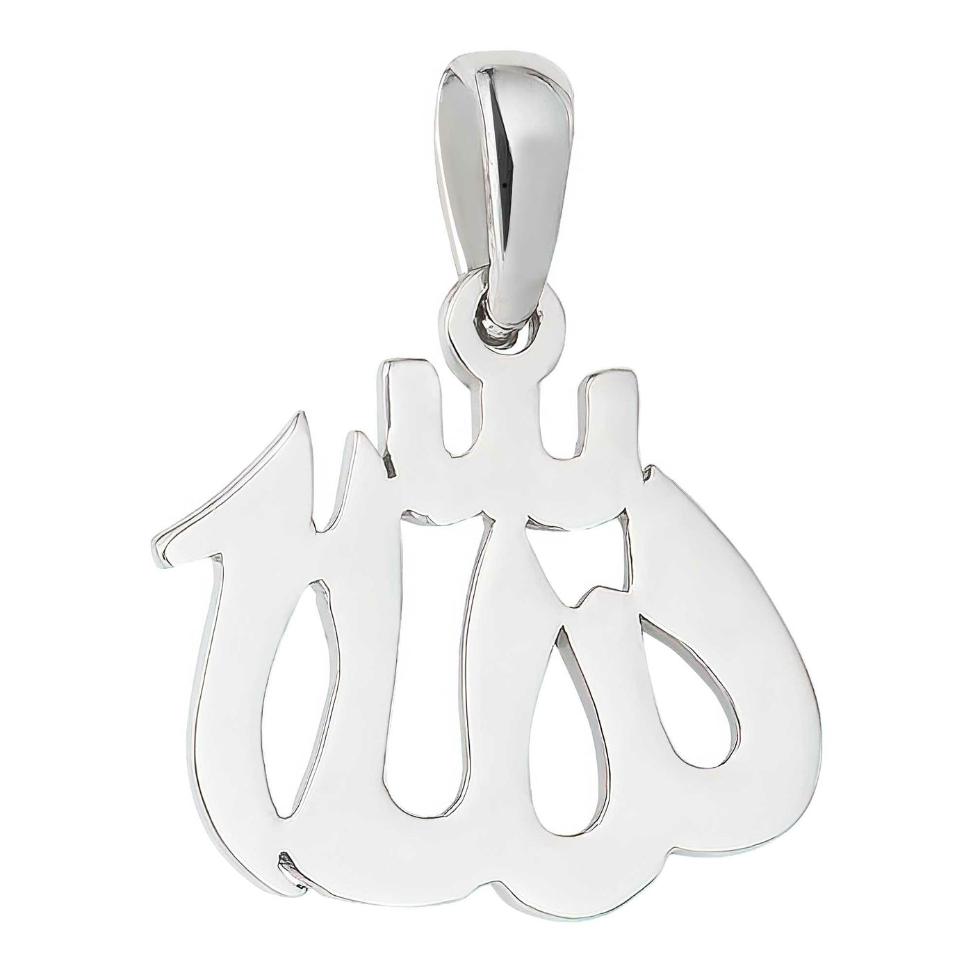 Rhodium Plated Sterling Silver Allah (God) Pendant 19x17mm