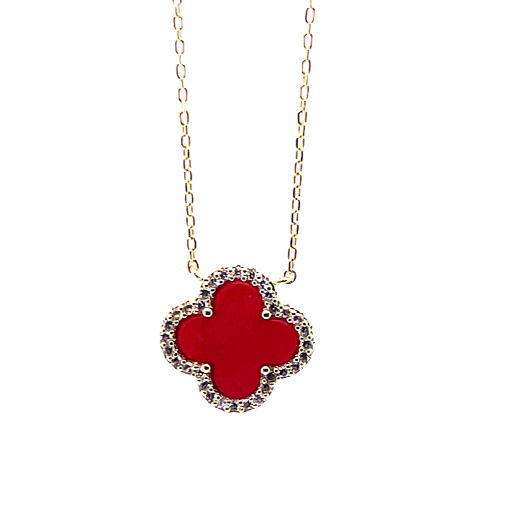 Sterling silver Gold plated Red clover neckalce