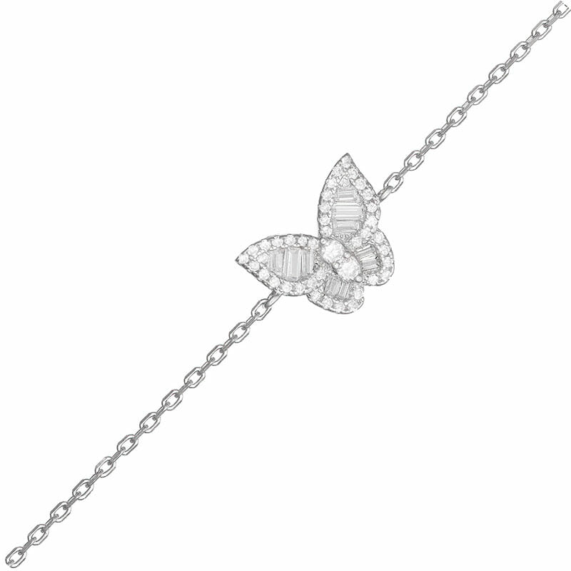 Rhodium Plated Sterling Silver Butterfly CZ Bracelet