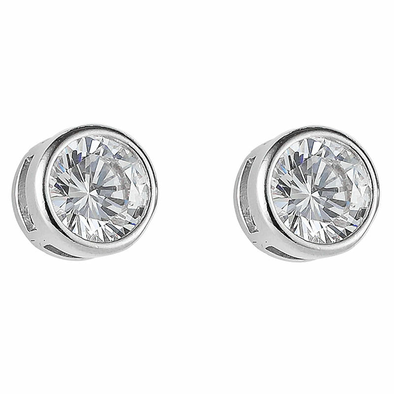 Rhodium Plated Sterling Silver Round Bezel Set Stud Earrings 5mm