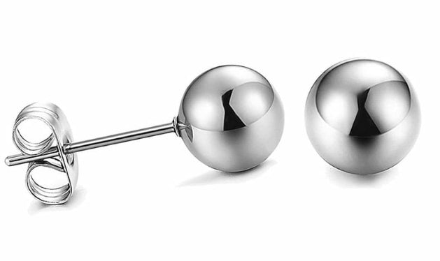 Rhodium Plated Sterling Silver Ball Studs Earrings 7MM