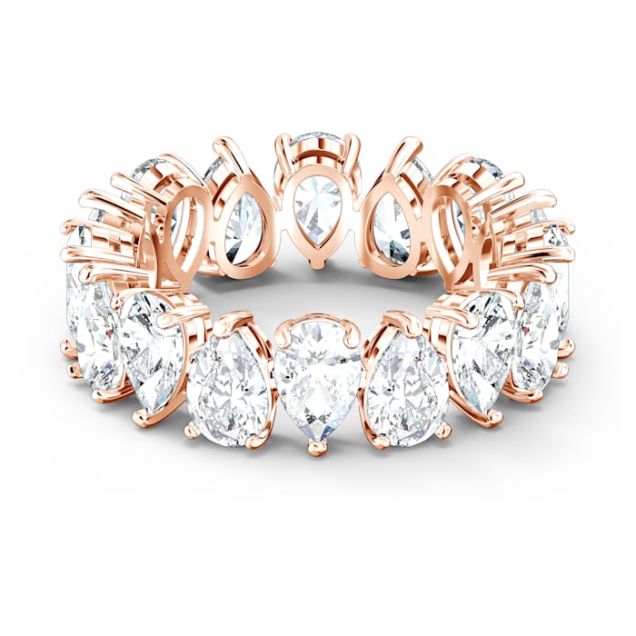 Vittore ring, Pear cut crystals, White, Rose gold-tone