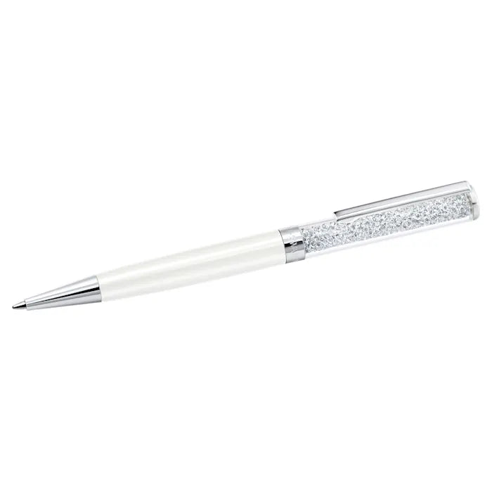 Crystalline ballpoint pen, White, White lacquered, chrome plated